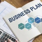 Business plan with strategy diagram for franchise development and growth.