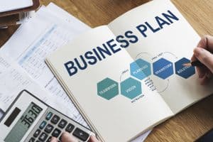 Business plan with strategy diagram for franchise development and growth.