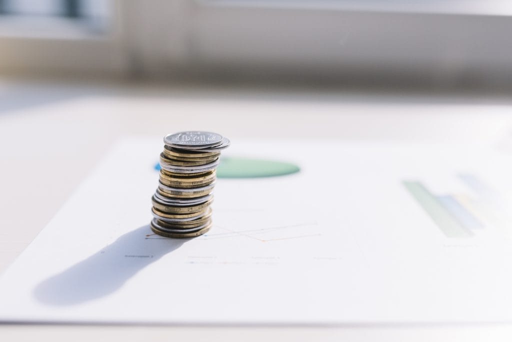 Coins on table