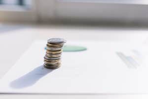 Coins on table